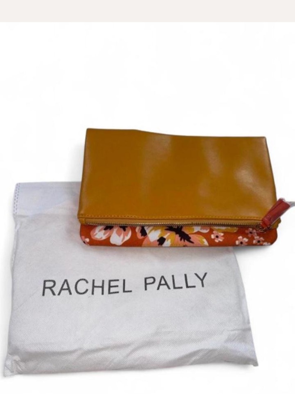 Rachel Pally Mustard Leather and Floral Zip Pouch w/ Dust Bag